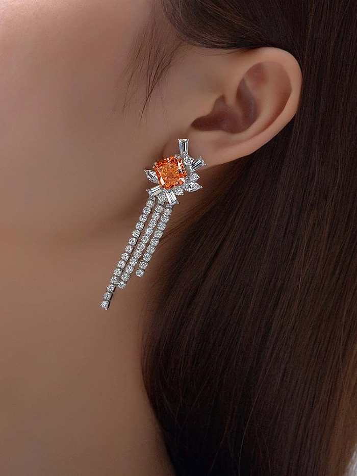 925 Sterling Silver High Carbon Diamond Orange Tassel Luxury Earring