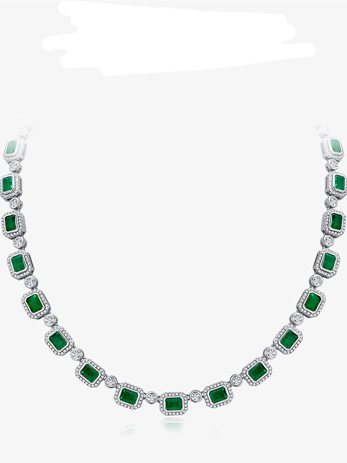 Smaragdgrüne geometrische Halskette aus 925er Sterlingsilber