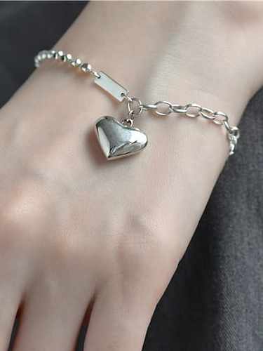 925 Sterling Silver Heart Minimalist Asymmetric chain Link Bracelet