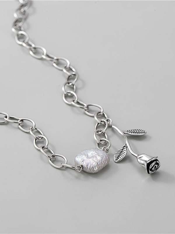 925 Sterling Silver Flower Vintage Hollow Chain Necklace