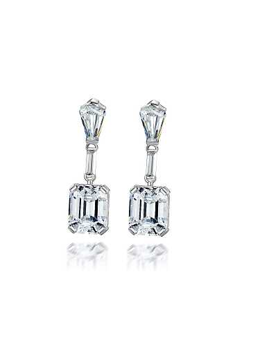 925 Sterling Silver High Carbon Diamond Clear Geometric Dainty Drop Earring