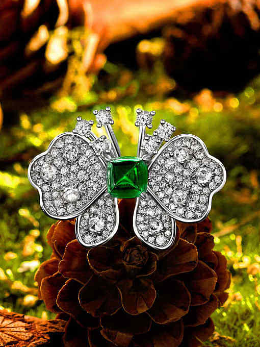 Anel delicado de borboleta em prata esterlina 925 de alto carbono com diamante