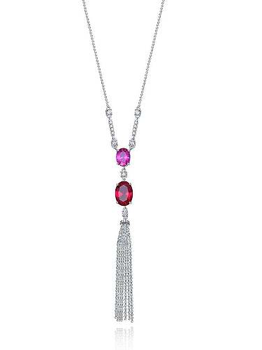 925 Sterling Silver High Carbon Diamond Red Tassel Luxury Lariat Necklace