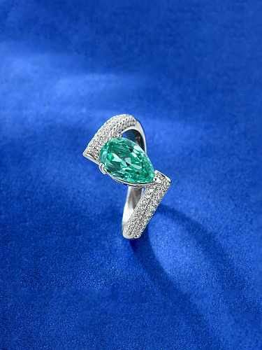 925 Sterling Silver High Carbon Diamond Green Water Drop Dainty Band Ring