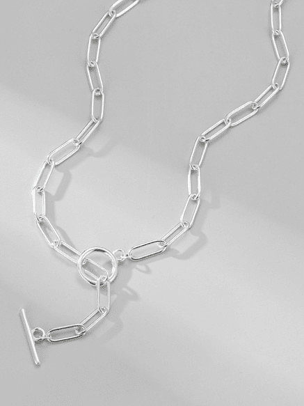 Colar minimalista de corrente geométrica oca de prata esterlina 925