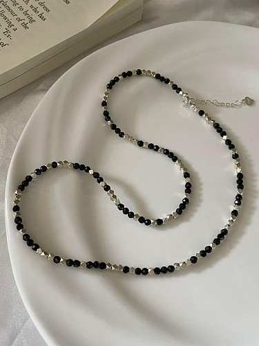 Conjunto de pulseiras e colares geométricos vintage de cristal de prata esterlina 925