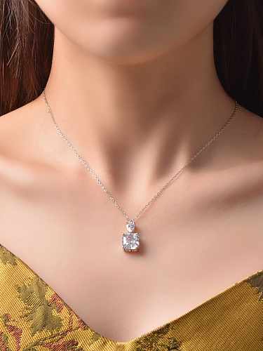 925 Sterling Silver High Carbon Diamond White Geometric Dainty Necklace
