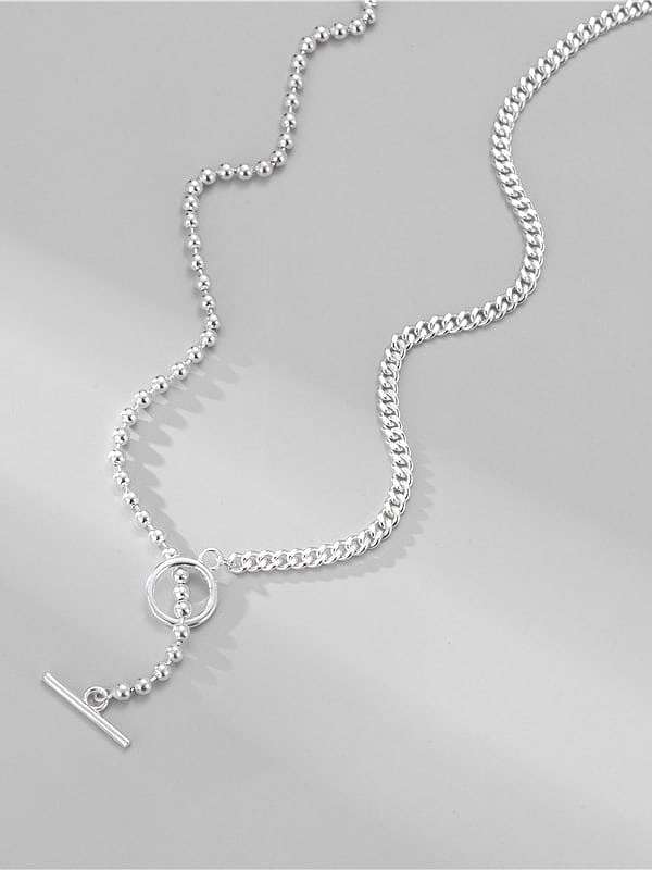 Colar longo fio geométrico de prata esterlina 925 minimalista minimalista