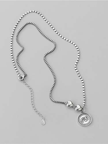 925 Sterling Silver Elephant Vintage Asymmetric chain Necklace