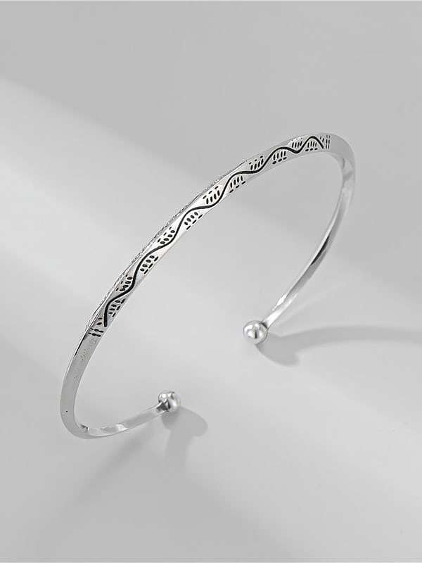 925 Sterling Silver Carved Geometric Vintage Cuff Bangle
