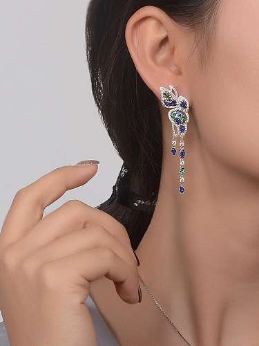 Brinco gota de luxo de prata esterlina alto carbono diamante azul borboleta 925