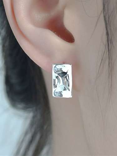 925 Sterling Silver Smotth Minimalist Concave Convex Square Stud Earring