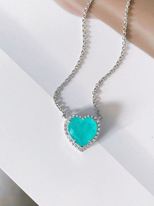 Luxus-Halskette mit Diamanten und blauem Herz aus 925er Sterlingsilber mit hohem Kohlenstoffgehalt