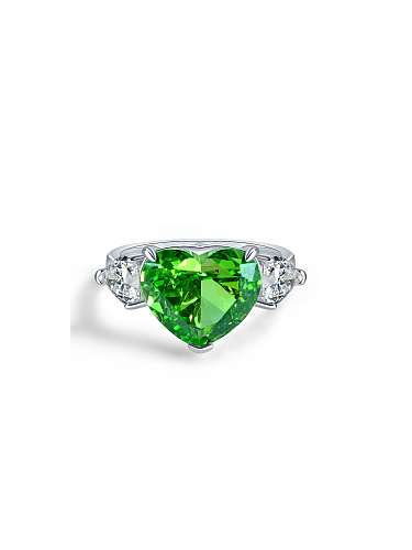 Anel de banda de luxo de prata esterlina 925 alto carbono diamante coração verde