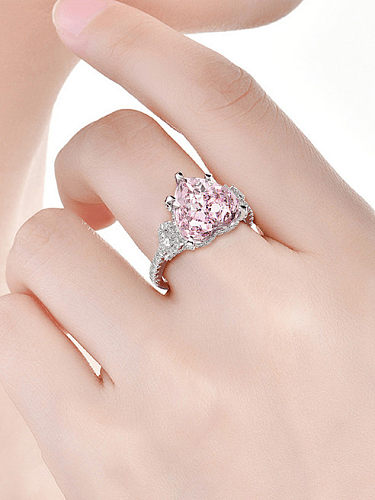 Anel delicado de coração de diamante de prata esterlina 925 com alto teor de carbono