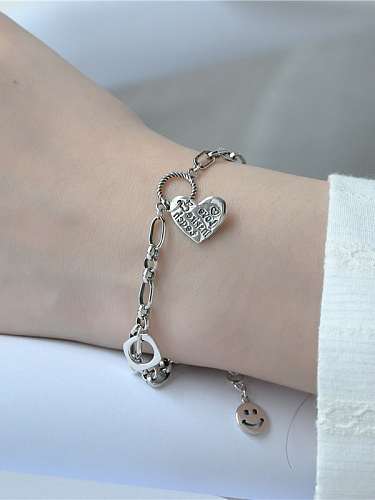 925 Sterling Silver Heart Vintage Link Bracelet