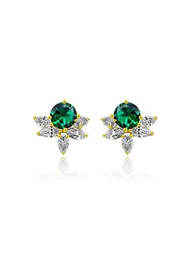 Boucle d'oreille de luxe géométrique vert diamant à haute teneur en carbone en argent sterling 925