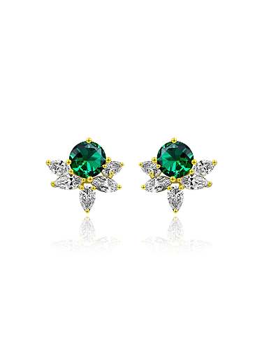 Pendiente de lujo geométrico verde de diamante de alto carbono de plata de ley 925