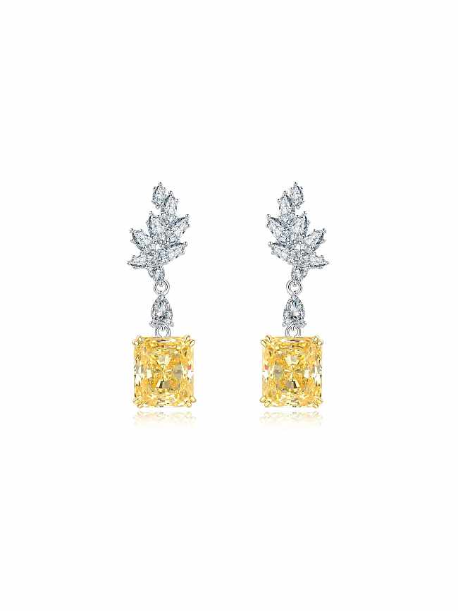 Boucles d'oreilles goutte délicate fleur jaune en argent sterling 925 avec diamant à haute teneur en carbone