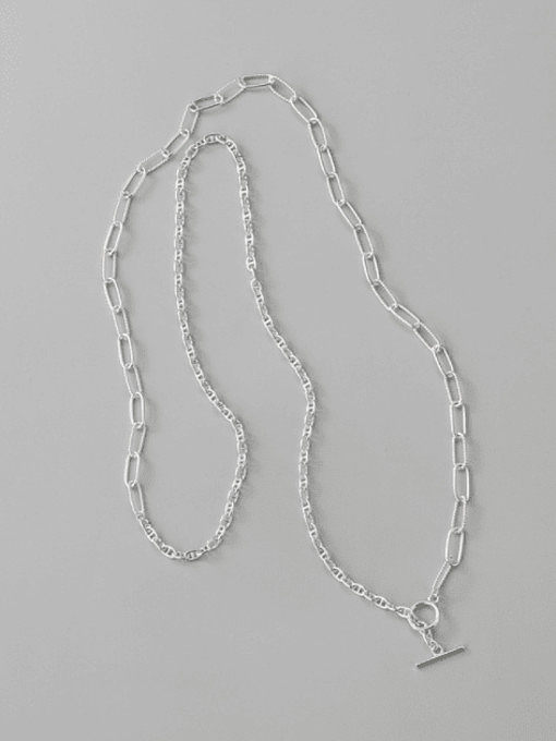 Collar largo de cadena asimétrica vintage geométrica de plata de ley 925