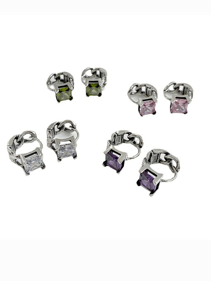 925 Sterling Silver Cubic Zirconia Square Vintage Huggie Earring