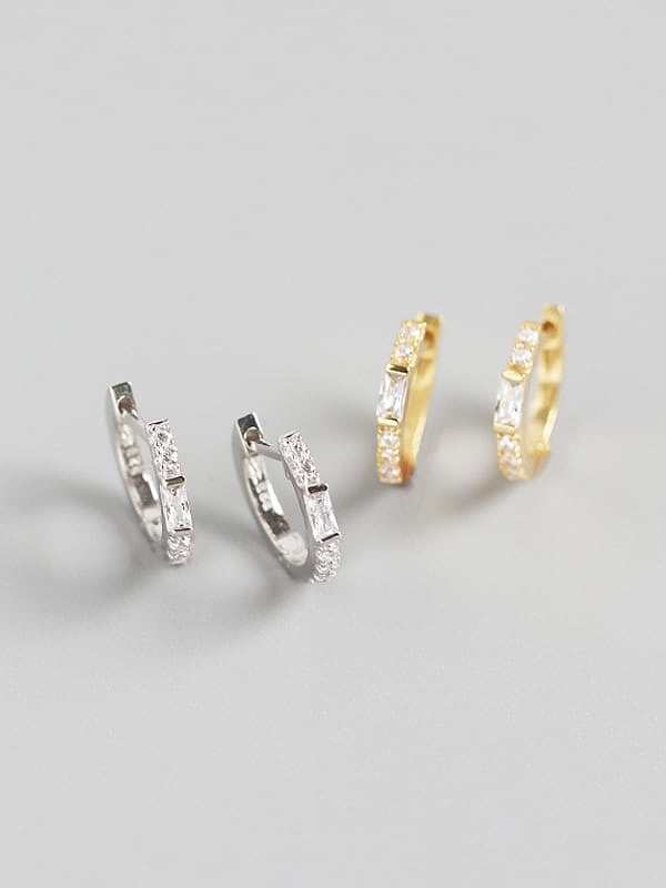 925 Sterling Silver Rhinestone White Geometric Trend Huggie Earring