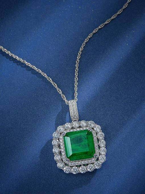 925 Sterling Silber High Carbon Diamond Green Geometric Vintage Halskette