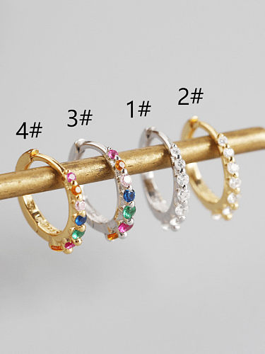 Boucles d'oreilles Huggie minimalistes géométriques multicolores en argent sterling 925 avec zircon cubique