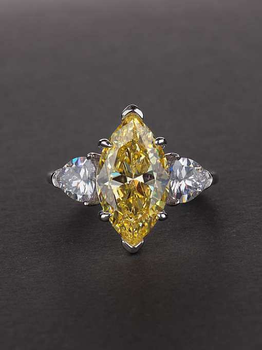 Anel solitário geométrico de diamante de prata esterlina 925 com alto teor de carbono