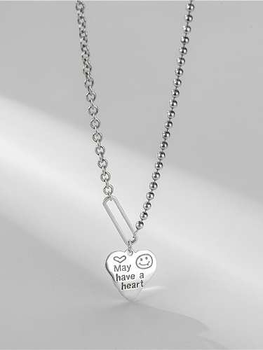 925 Sterling Silver Bead Chain Vintage Heart Letter Pendant Necklace