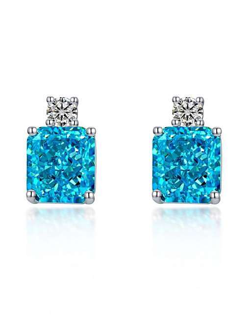 925 Sterling Silver High Carbon Diamond Blue Geometric Dainty Earring