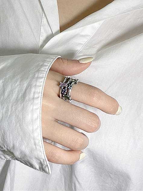 925 Sterling Silver Cubic Zirconia Geometric Vintage Stackable Ring