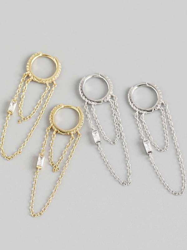 925 Sterling Silver Tassel Chain Minimalist Huggie Earring