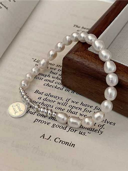Collar vintage redondo de perlas de agua dulce de plata de ley 925