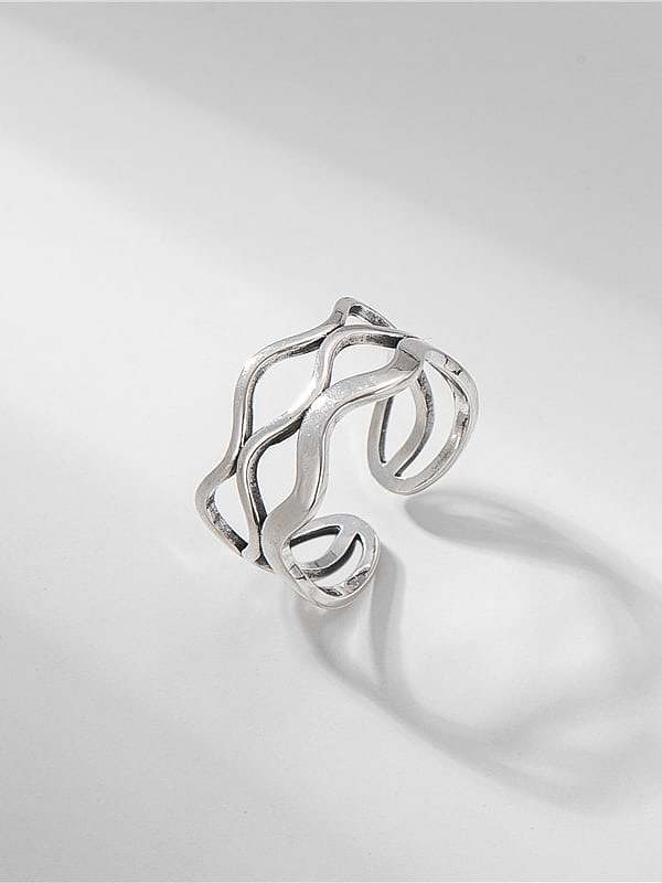 925 Sterling Silver Vintage Three Layer Wave Band Ring