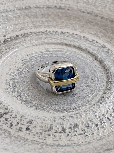 925 Sterling Silver Sapphire Geometric Vintage Band Ring