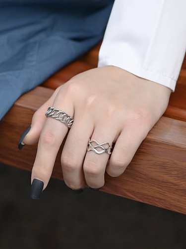 925 Sterling Silver Vintage Three Layer Wave Band Ring