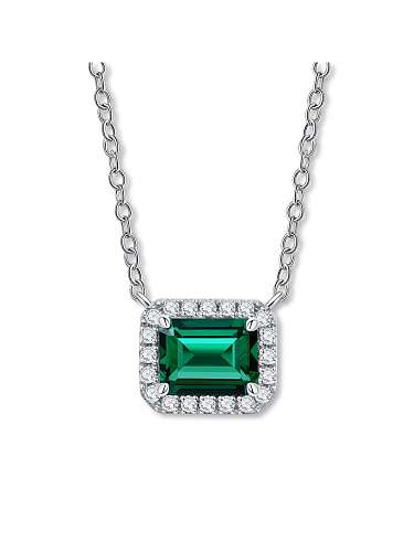 Geometrische zierliche Halskette aus 925er Sterlingsilber mit hohem Kohlenstoffgehalt und grünem Diamant