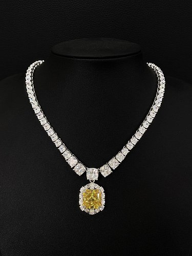 925 Sterling Silver High Carbon Diamond Yellow Geometric Luxury Necklace