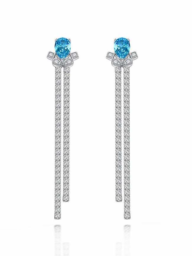 925 Sterling Silver High Carbon Diamond Water Drop Luxury Threader Earring