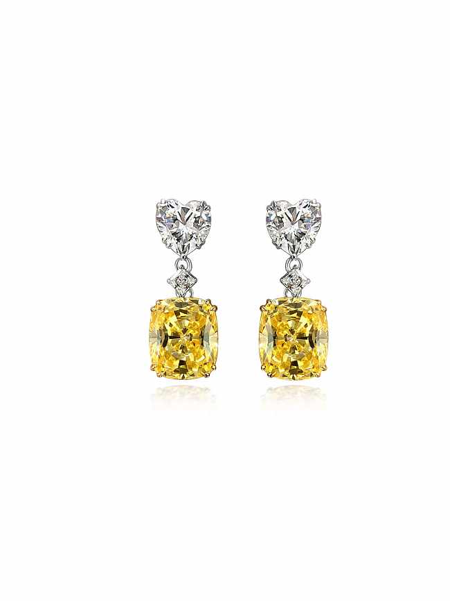 925 Sterling Silver High Carbon Diamond Yellow Geometric Dainty Drop Earring