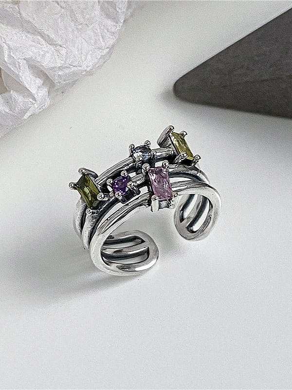 925 Sterling Silver Cubic Zirconia Geometric Vintage Stackable Ring