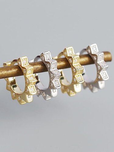 Boucles d'oreilles Huggie vintage géométriques en argent sterling 925 avec oxyde de zirconium