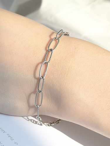 925 Sterling Silver Geometric Vintage Asymmetric chain Link Bracelet