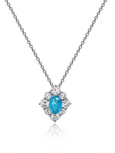 925 Sterling Silver High Carbon Diamond Blue Flower Luxury Necklace