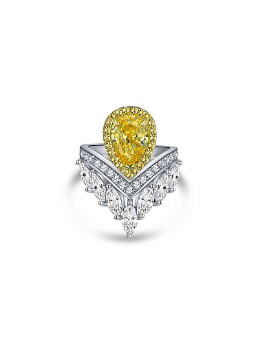 Anel Luxo Coroa de Prata Esterlina 925 Alto Carbono Diamante Amarelo
