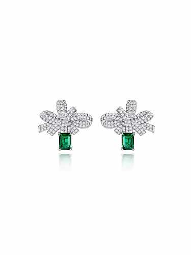 Boucles d'oreilles Vintage géométriques vertes à haute teneur en carbone et diamants en argent sterling 925