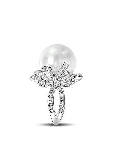Anillo delicado geométrico de perlas de agua dulce de plata de ley 925