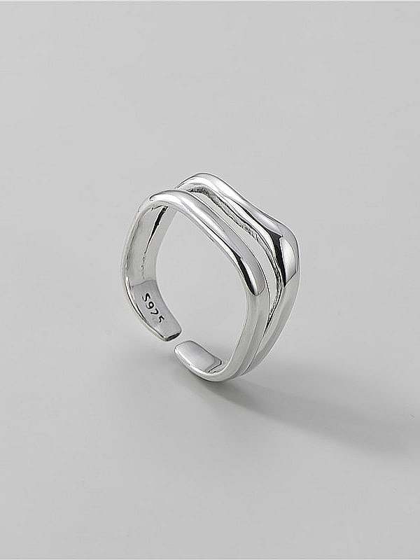 925 Sterling Silver Double Layer Square Vintage Stackable Ring