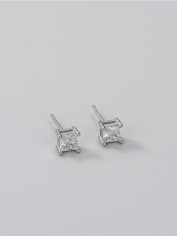 925 Sterling Silver Cubic Zirconia Square Minimalist Stud Earring